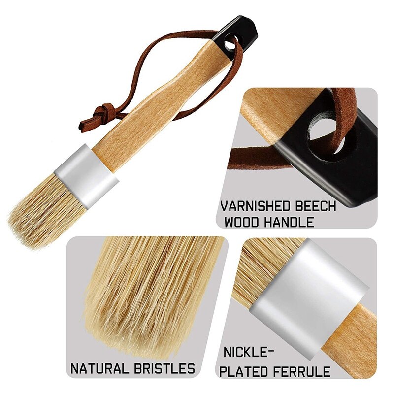 3Pack Chalk and Wax Paint Brushes Bristle Stencil Brushes for Wood Furniture Home Wall Decor