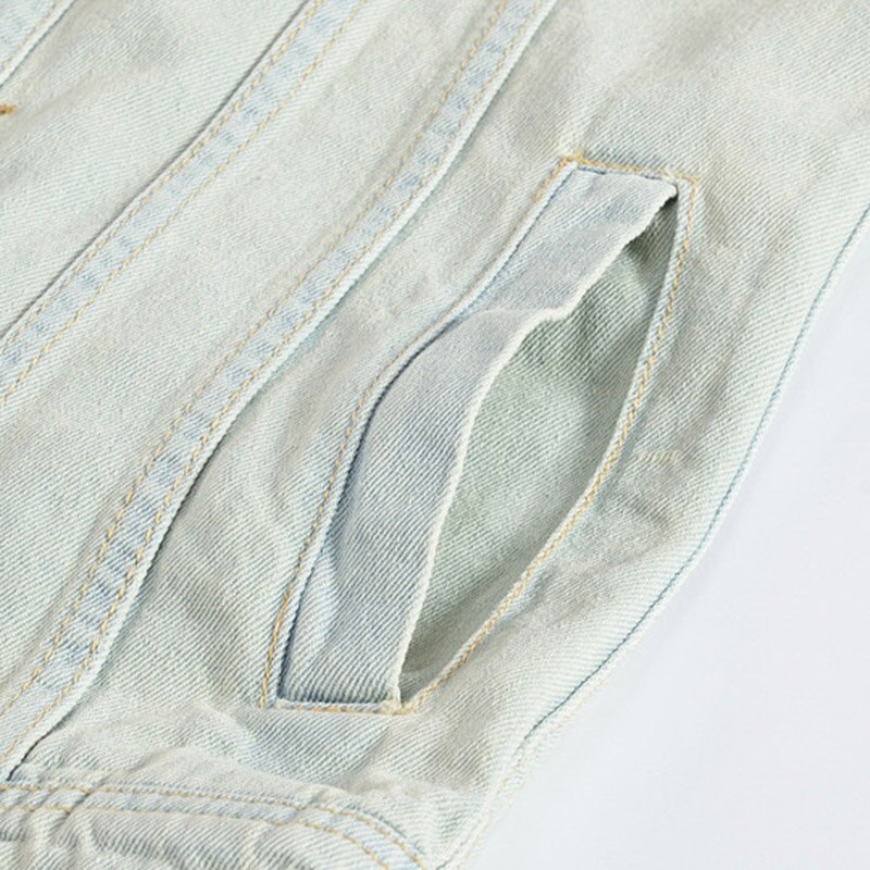 Stijlvol, cool heren lichtblauw denim vest gewassen vintage gescheurd distressed vest mouwloos jeansjack voor heren