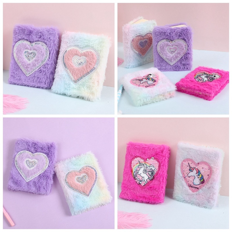 Libretas de peluche de unicornio con dibujos animados para niñas, libreta de bolsillo portátil, cuaderno diario, papelería, 1 Uds.