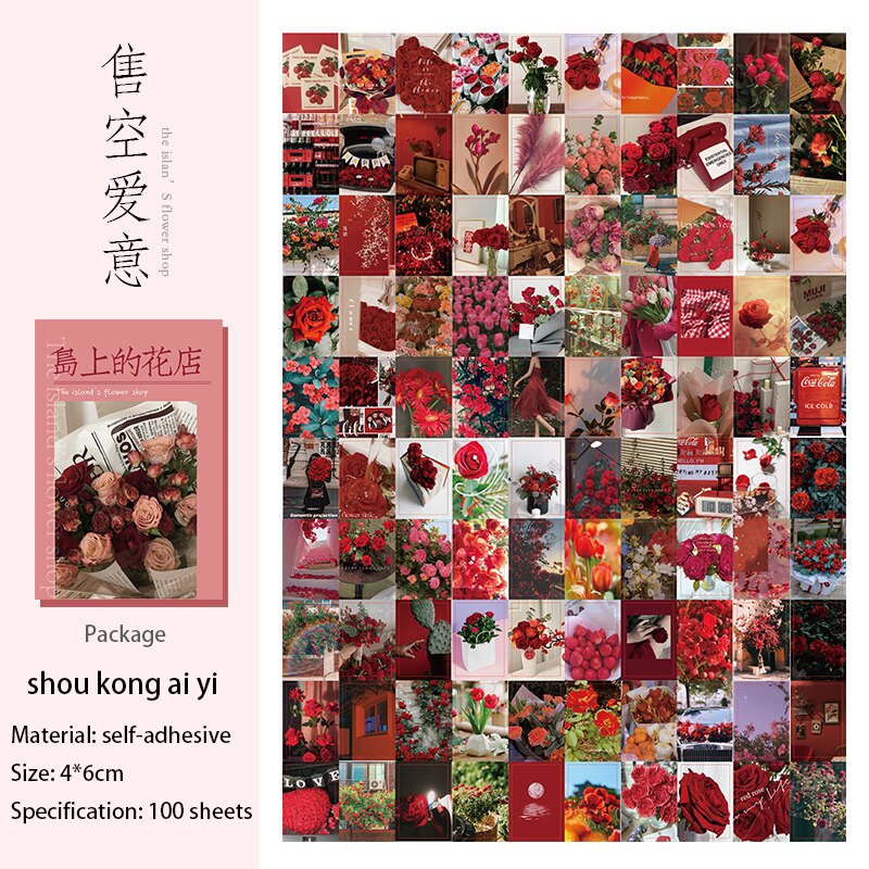 JIANWU 100 Sheets Aesthetic Flower Decorative Stickers Journal Collage Material Scrapbooking Boxed Stickers Stationery Supplies: shou kong ai yi