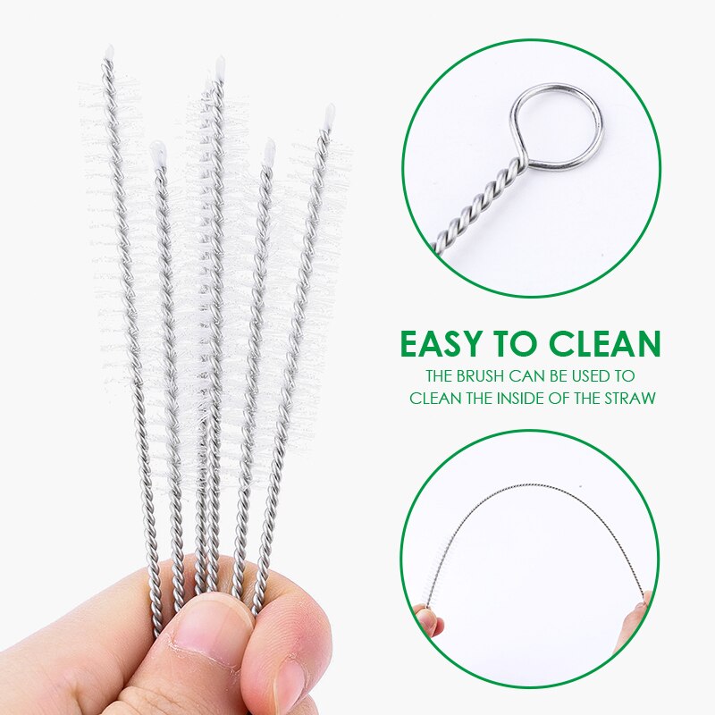 Cepillos de pajita de acero inoxidable para accesorios de bar, accesorios para pajitas de acero inoxidable de 6mm y 12mm de diámetro, 23cm, 50/100 unids/lote