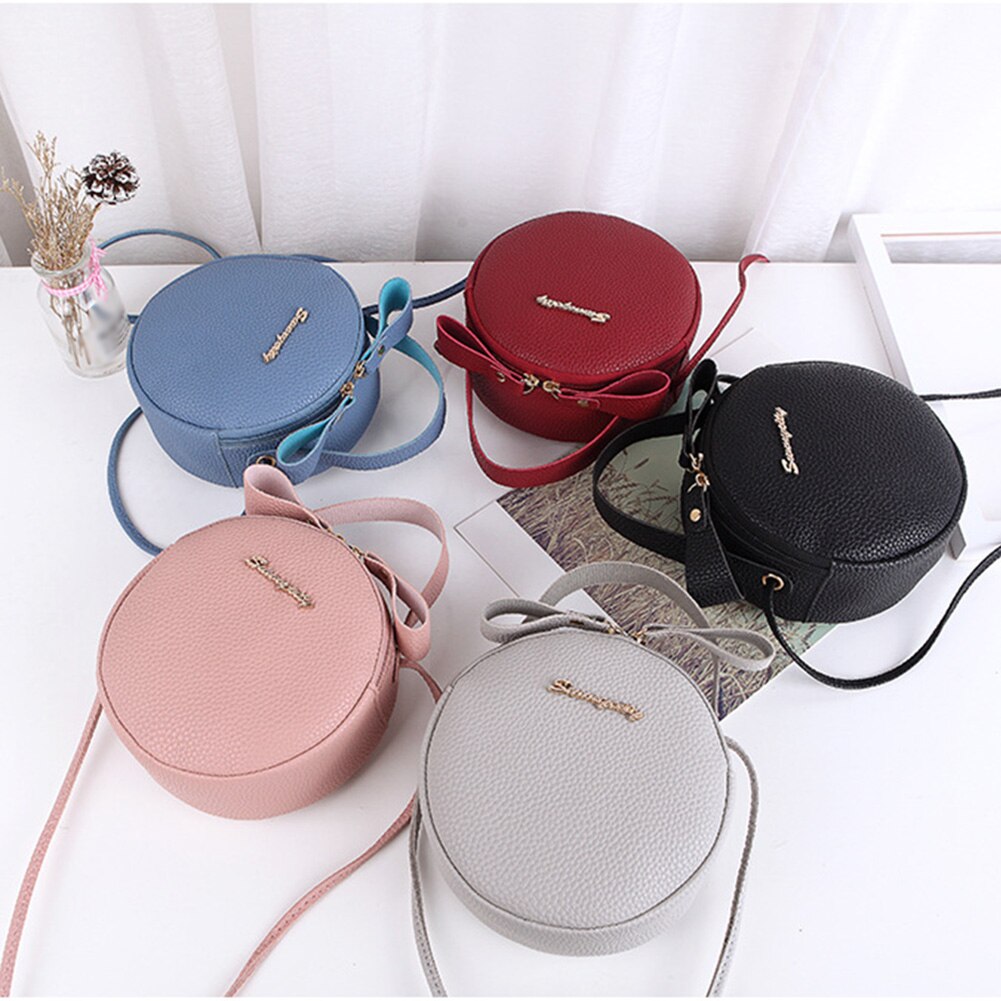 Bolso redondo de piel para mujer, bolsas de mensajero de hombro, de a la