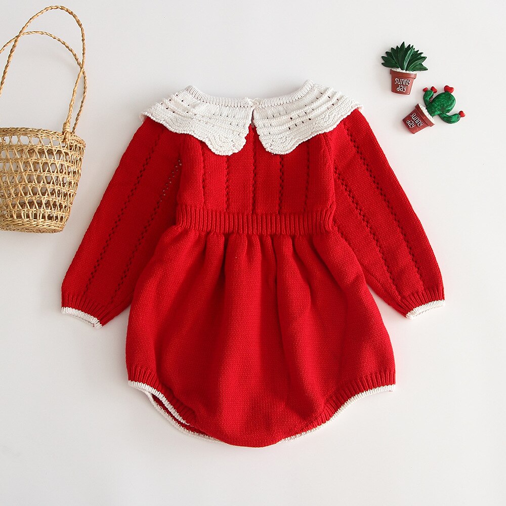 Weihnachten Neue Jahr Gestrickte Baby Romper Infant Kleidung Mädchen Overall Baumwolle Neugeborenen Baby Mädchen Romper Kleinkind Infant Mädchen Kleidung