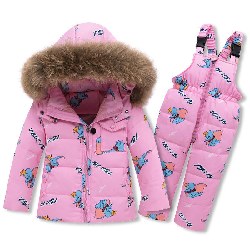 Abrigos de invierno rusos, Parkas con capucha de Dumbo de dibujos animados, mono infantil de piel de bebé, traje de nieve grueso, conjunto de ropa de nieve: Pink / 4T
