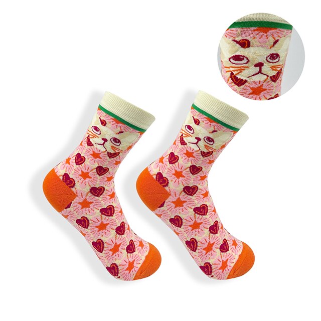 Calcetines largos de algodón con estampado de cocodrilo para hombre y mujer, medias casuales de animales, cebra, rayas, tiburón, 1 par: Red cat