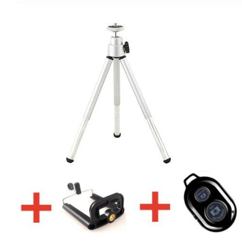 Roreta Mini Tripod With Bluetooth Remote selfie monopod Table Desk Tripod Phone Holder Stand For iPhone Samsung Xiaomi Huawei: silver with 2