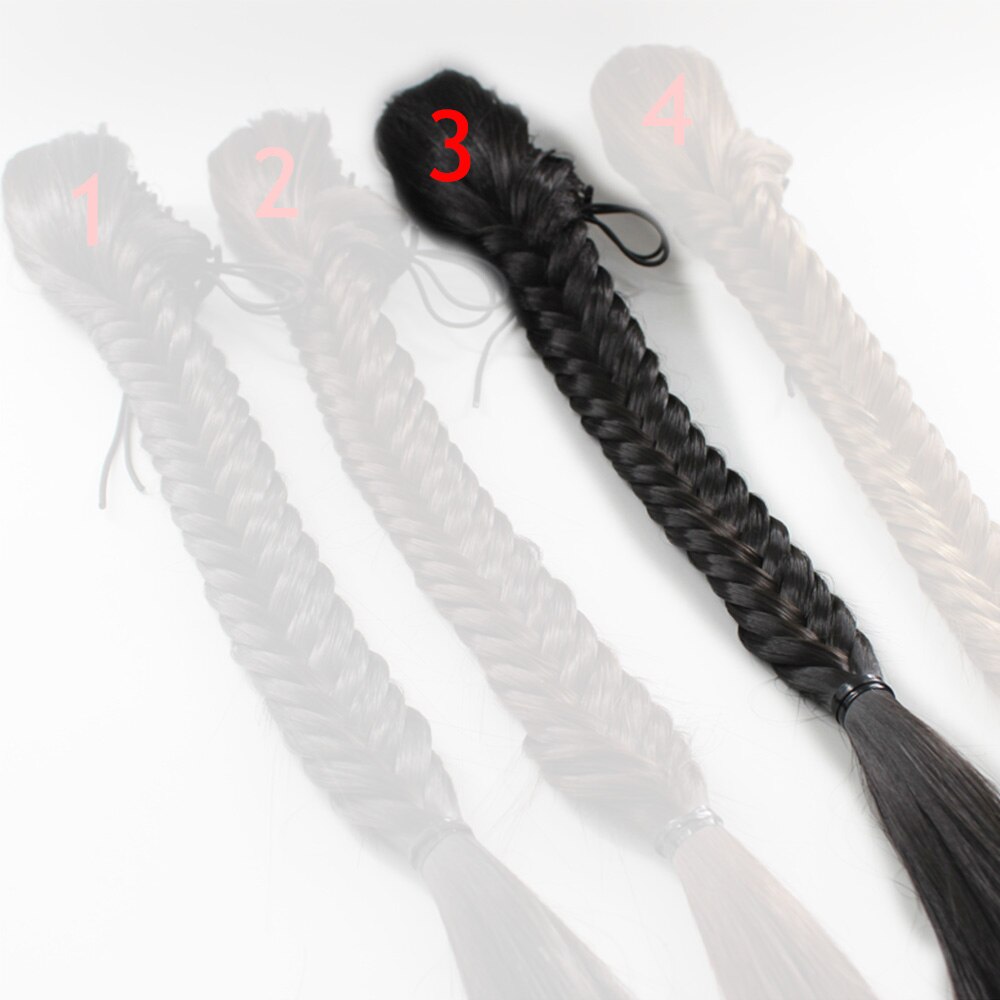 XUANGUANG Braided Plait Fishtail Fishbone Drawstring Synthetic Ponytail For White Female Hairpiece Black, Brown: 3  Natural black