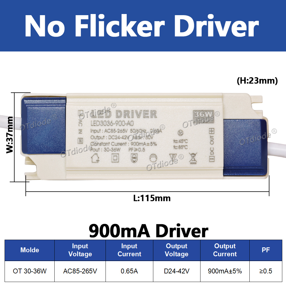 Transformateur de pilote LED 20W-50W DC24-42V 500mA 600mA 700mA 800mA 900mA 1000mA 1200mA 1500mA, alimentation sans scintillement, remplacement de la durée de vie: Or
