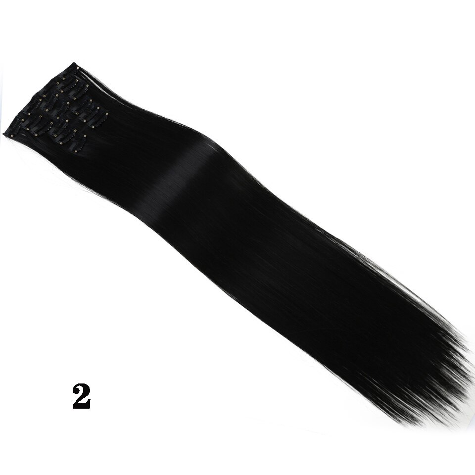 Houyan 6Pcs Pruik 16 Clips Hoge Temperatuur Vezel Lange Rechte Vrouwelijke Synthetisch Haar Uitbreiding Clip: 2