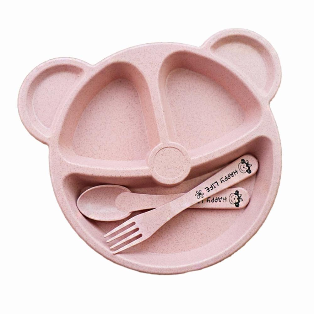 Fractal Bear Kids Plate Set Easily Attract Kids' Attention Increase Eat Interesting For Children 1 Set: Pink