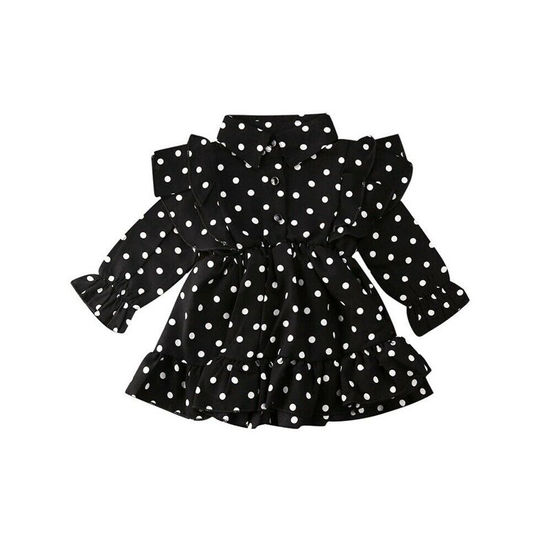 Blotona jul småbørn barn baby pige tøj flæse swing kjole polkaprikker festkjoler 1-7y: Sort / 3t
