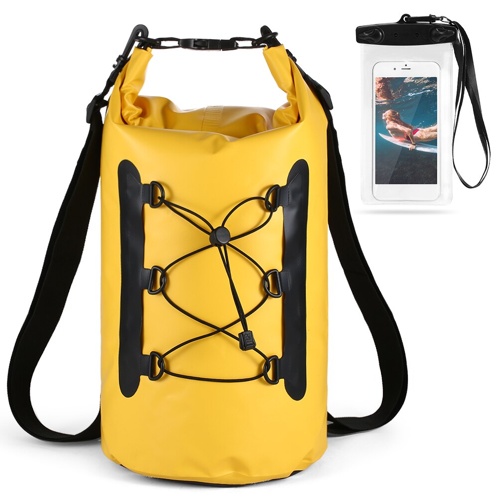 15L Waterdichte Dry Bag Met Telefoon Case Zwemmen Zak Roll Top Dry Sack Rugzak Voor Kajak Varen Vissen Surfen Rafting rivier: Yellow