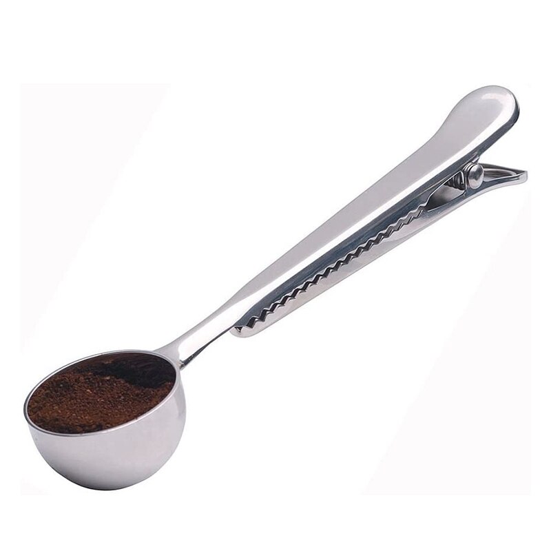 Cuchara de café 2 en 1 con Clip para bolsa, cuchara de café molida de acero inoxidable multifunción con Clip de sello para bolsa