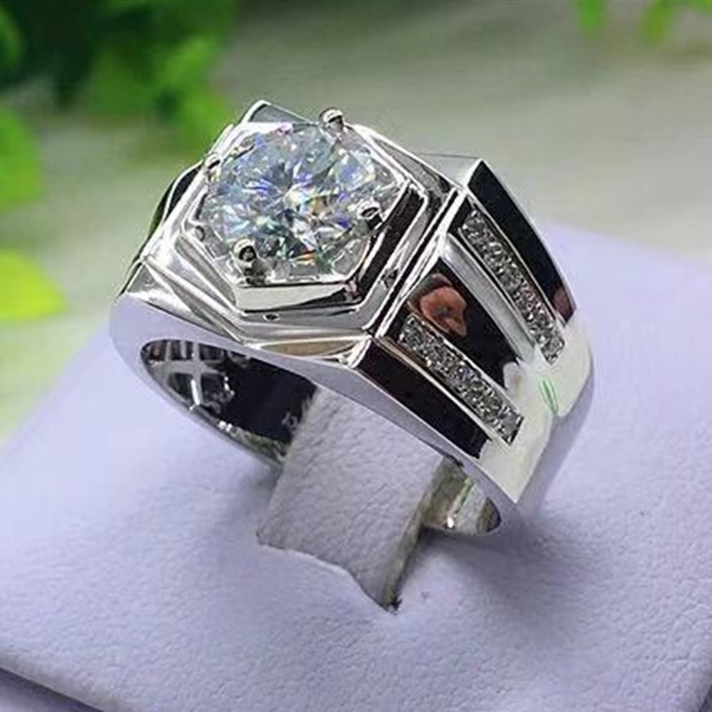 Fdlk Shiny Luxe Zilver Kleur Ring Natuurlijke Witte 2.5CT Crystal Ring Wedding Band Mannen Partij Sieraden Maat 7 8 9 10 11 12