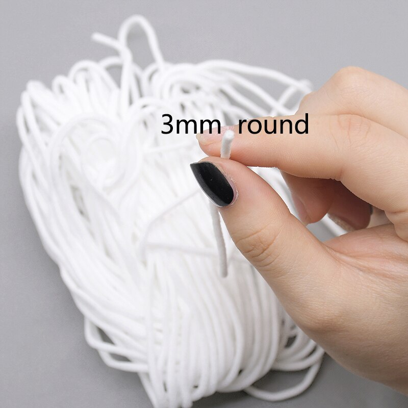 20m 2.5-4mm vita runda platt tunt elastiskt band rep gummiband snöre öronsnöre gör-det-själv sömnad hantverk öronhängande rep tillbehör: B02-3mm omgångar