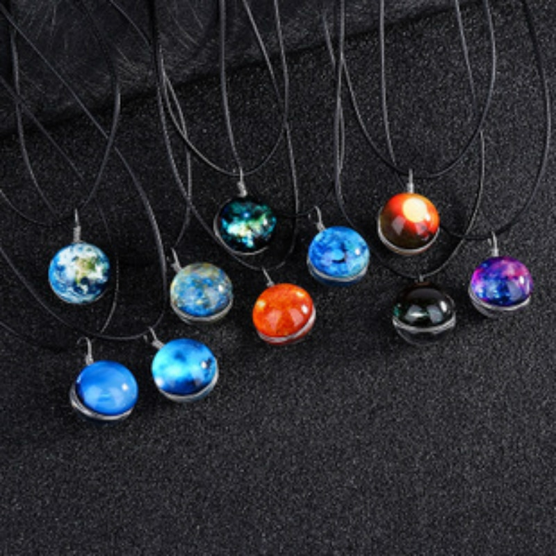 Galaxia luminosa hecha a mano bola de cristal tiempo gema colgante collar resplandor] ing universo fantasía cielo estrellado collar joyería amantes