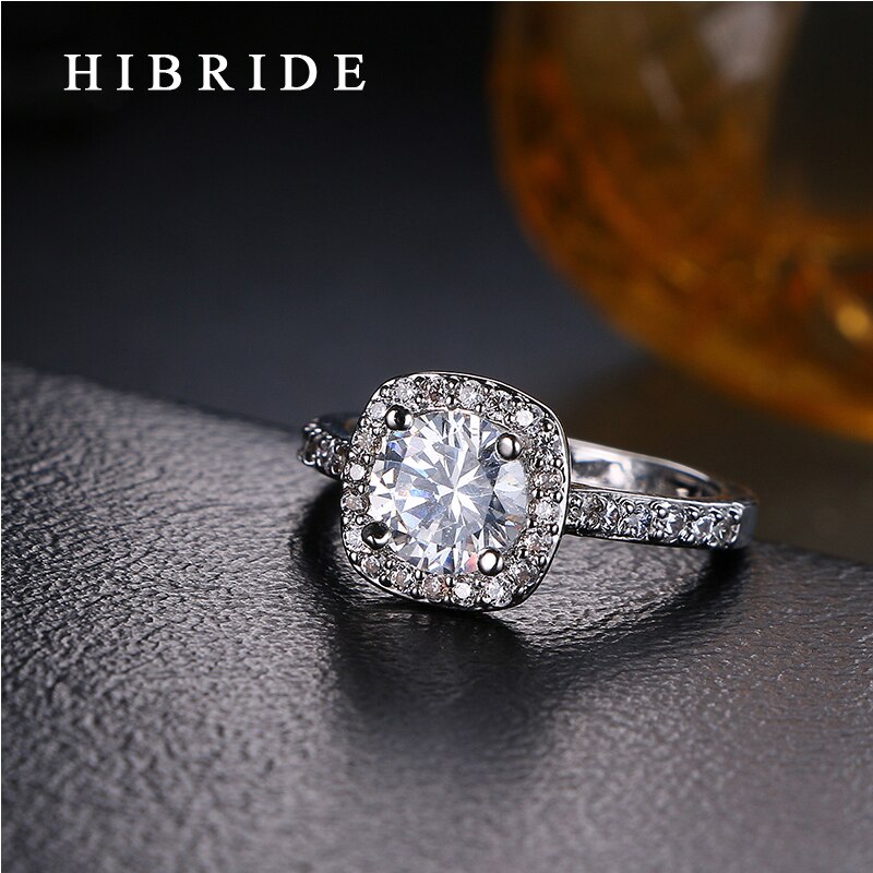 HIBRIDE Trendy Women Wedding Rings For Party Clear Rhinestone Stainless Steel Ring Jewelry QSP0010-22