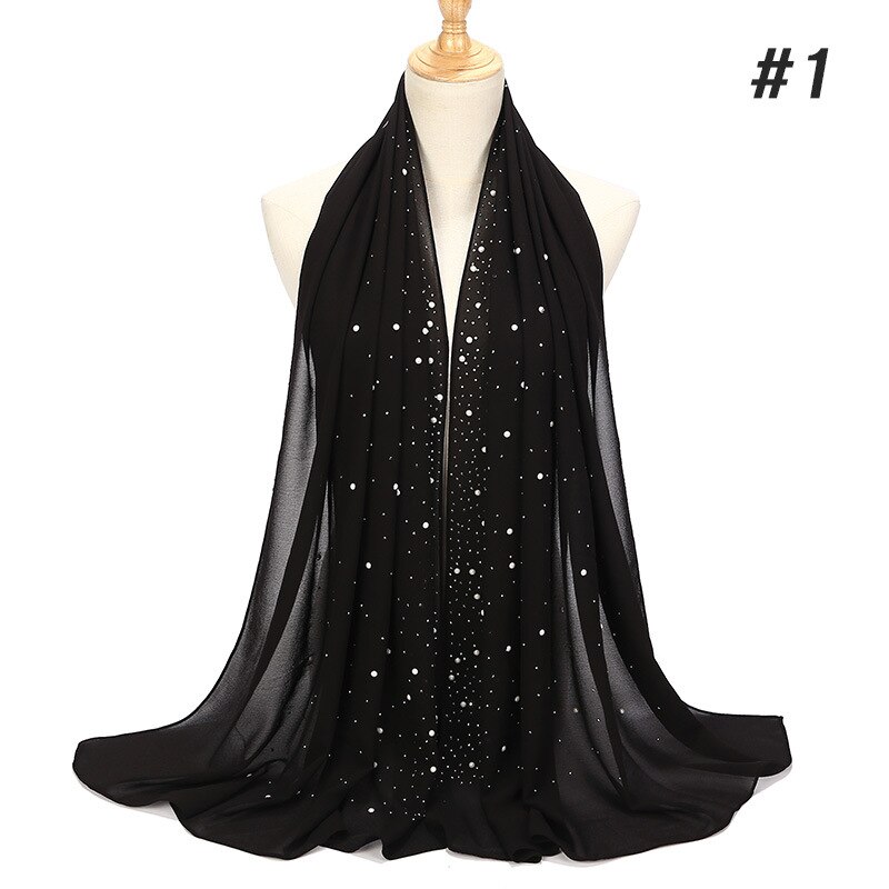 Maleisië vrouwen Bellen Chiffon Sjaal Met diamant studs Parels sjaal vlakte hijab sjaals Wraps effen kleur moslim hijab sjaal: 1