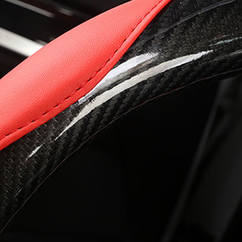Fibra de carbono negro + rojo 38cm cubierta de volante antideslizante embellecedor de reemplazo antideslizante para las piezas útiles del coche