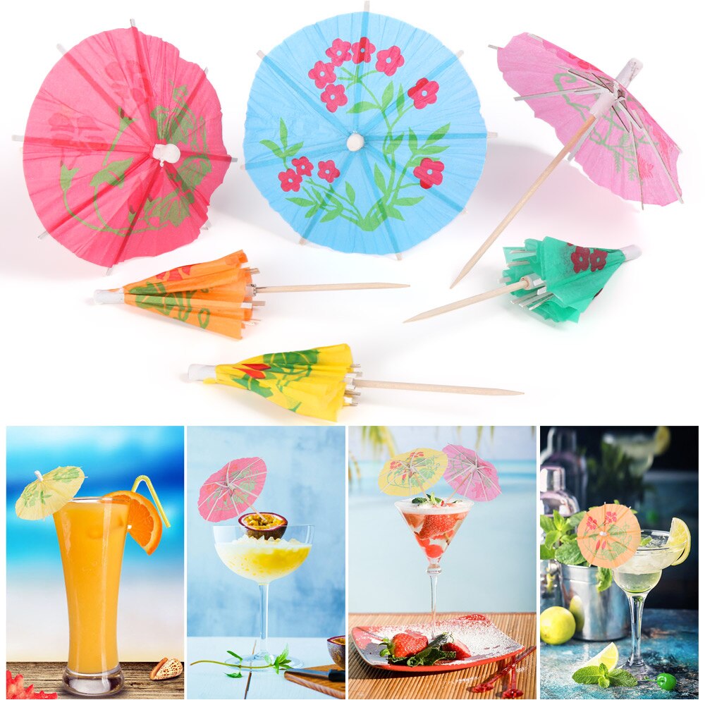 Mini parapluie de couleur mixte, 20 pièces, décoration de fête, Bar, poignée en bois, petit parapluie