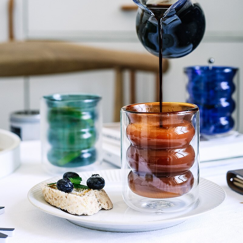 Dobbelt spiralglass høytemperaturbestandig farge kaffekopp melk te juice kopp frokost melk kopp drikke kopp