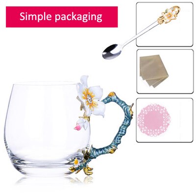Top blomster og rhinsten dekoreret emalje kaffekop krus blomst te glas mælkekopper legeret håndgreb kopper og krus: M -1