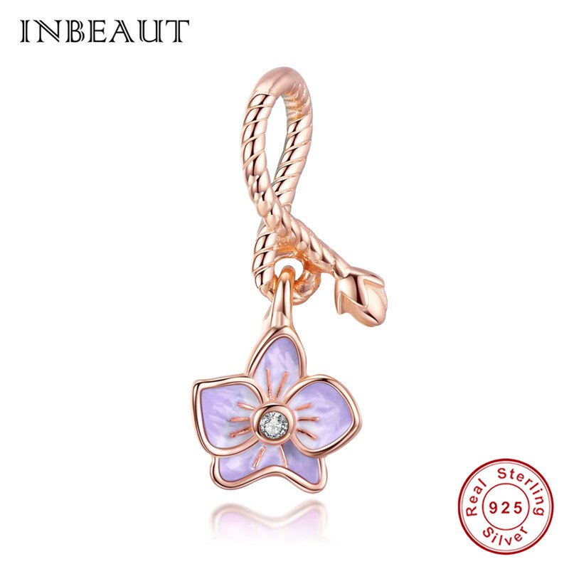 INBEAUT 100% 925 Sterling silber Rose Gold schmetterling orchidee anhänger charme für frau Armbinde oder halskette DIY schmuck