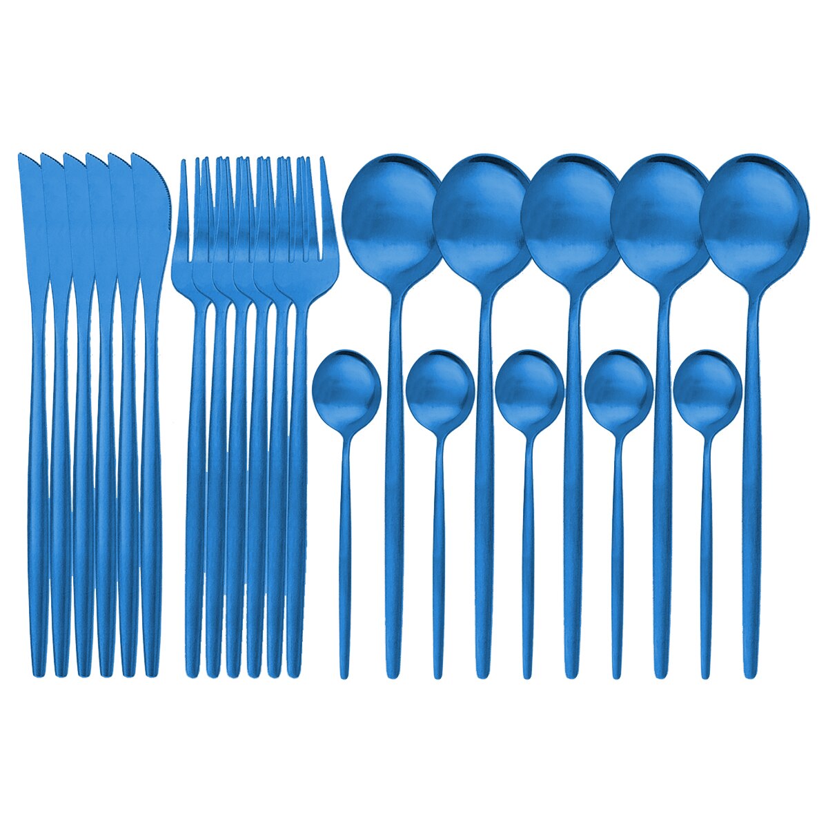 24pcs/48pcs Blue Cutlery Set 18/10 Stainless Steel Flatware Set Spoon Fork Knife Dinnerware Set Kitchen Tableware Silverware Set