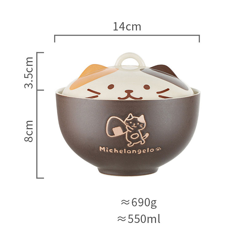 Bol à soupe Ramen avec couvercle en céramique, chat japonais mignon, bols à nouilles, vaisselle de cuisine, plats de service, bol à fruits amusant pour chaton