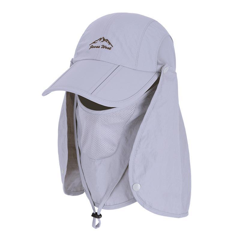 Udendørs vindtæt solhat aftageligt sjal åndbart mesh cap til fiskeri cykling vandring camping hatte: Grå
