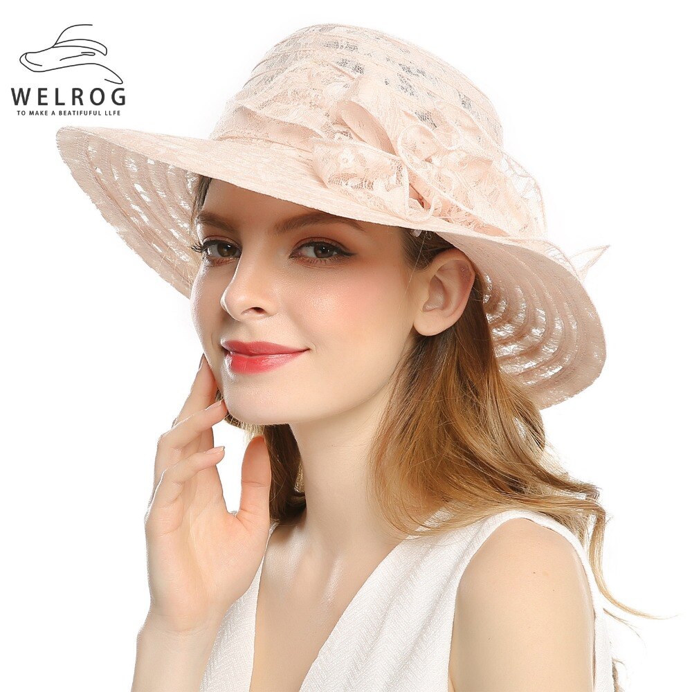 WELROG Women's Organza Church Kentucky Derby Fascinator Bridal Tea Party Wedding Hat Summer Female Pink Lace Church Cap