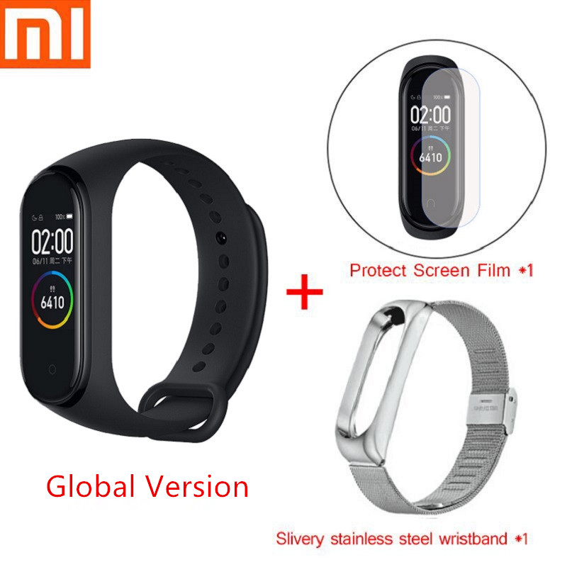 Versione globale Xiaomi Mi Band 4 Smart Bracelet impermeabile Fitness Tracker Sport Smart Band schermo AMOLED Bluetooth smartband: Global Silver Set