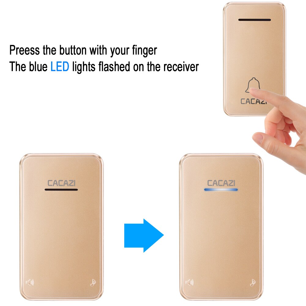 CACAZI – sonnette sans fil auto-alimentée, carillon, prise US/EU, 1/2 boutons, 1/2 récepteurs, sans batterie