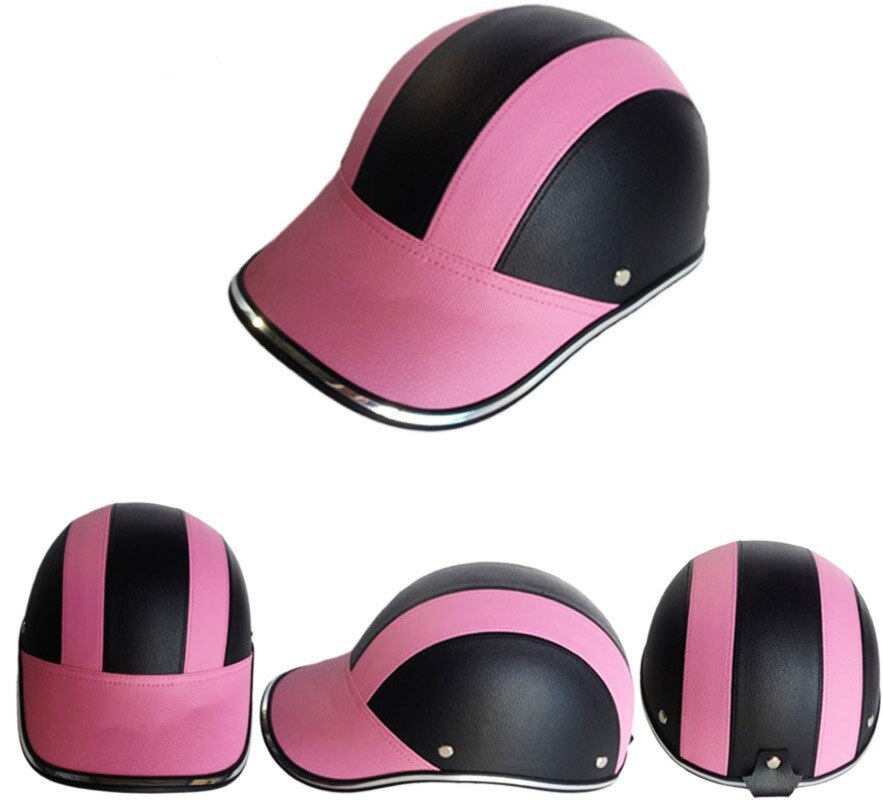 GRATIS SIZE PU Leer Motorfiets Open Half helmen Fiets Scooter Helm Vrouwelijke Moto Casco Baseball Cap gorras de beisbol: Pink