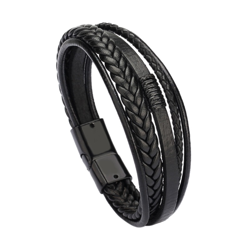 Heren Lederen Armband Gevlochten Bruin Rustieke Voor Papa Vaders Dag Polsband: Black