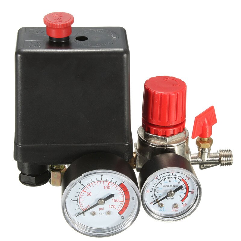 7.25-125 PSI Small Air Compressor Pressure Switch Control 15A 240V/AC Adjustable Air Regulator Valve Compressor Four Holes