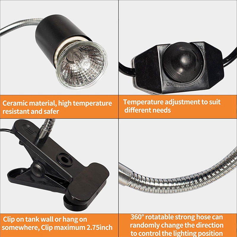 Lámpara de calor para reptiles, luces de tortuga con Clip,2 bombillas UVA UVB de 110V y 50W, lámpara de luz de calefacción para mascotas para lagarto y Tortuga, enchufe estadounidense