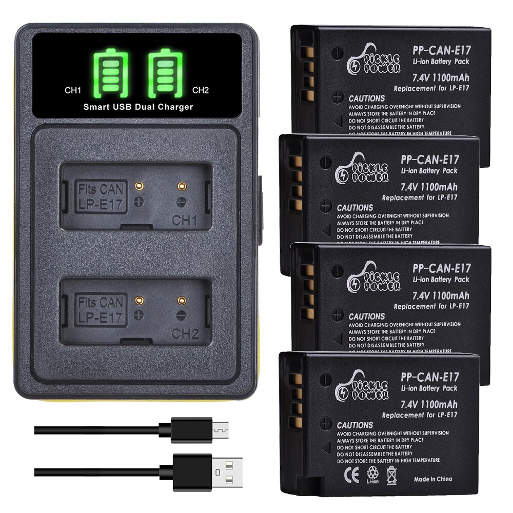 Kit de 2 batteries LP-E17 LP E17 LPE17 et chargeur avec Port de Type C pour Canon EOS 200D M3 M5 M6 750D 760D T6i T6s 800D 8000D Kiss X8i: Charger and 4Battery