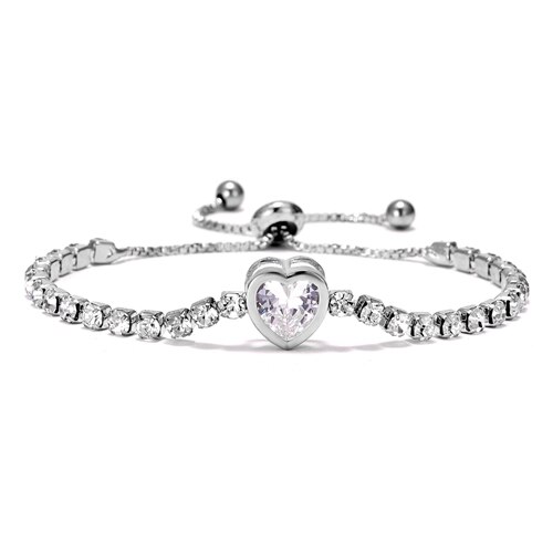 Rinhoo Hart Tennis Armband Voor Vrouwen Rose Goud Zilver Kleur Zirconia Charm Armbanden & Bangles Femme Bruiloft Sieraden: silver