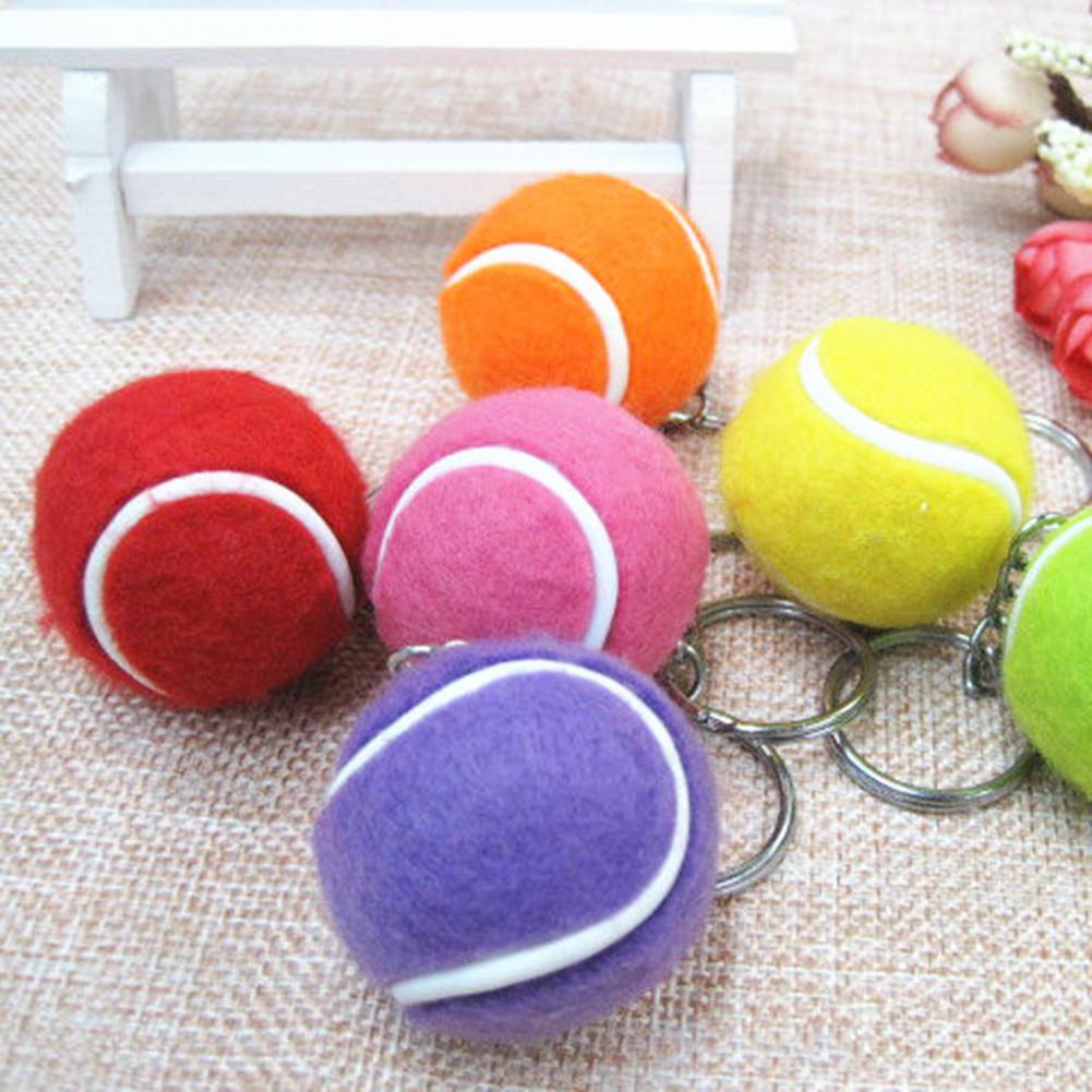 Key Ring Soft Lovely Flocking Mini Sport Ball Tennis Keychain for Kids Tennis Keychain