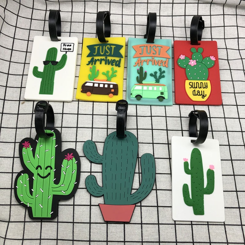 Frisk tegneserie kaktus bagagemærke silicagel rejsetilbehør kuffert tag boarding id navnemærke