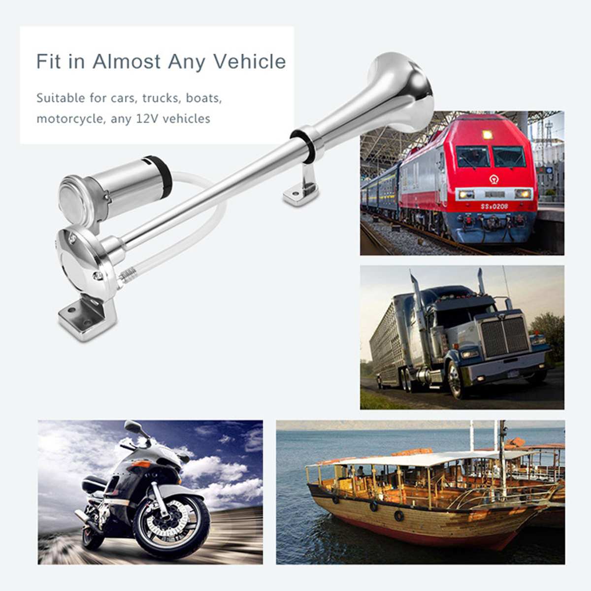 12V Universal Super Loud Air Horn Kit Car Horn Speaker Compressor 17 inch for Truck Boat Train Motorcycle