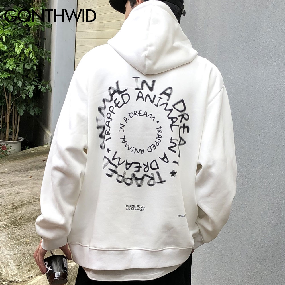 GONTHWID Trapped Animal Letters Print Hoodies Sweatshirts Streetwear Harajuku Mens Hip Hop Casual Pullover Tops