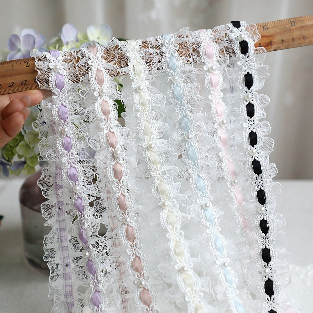 1 yarda de encaje de tul de Lolita, adornos con volantes, ribete de tela, cinta de satén, ropa para muñecas DIY, cortina, decoración de muebles, 3,5 cm de ancho
