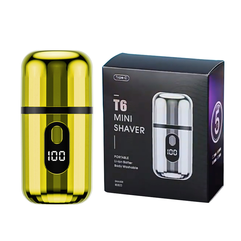 Mini barbeador elétrico portátil para homens, design de cápsula, viagem, uso doméstico, faca de barba elétrica, recarregável por usb, navalha elétrica de bolso: Dourado