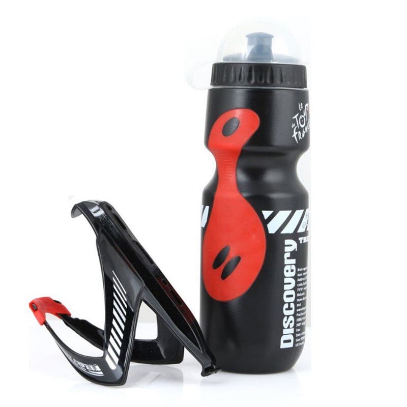 Mountainbike Water Drink Fles + Houder Outdoor Sport Draagbare Water Fles 650Ml: black