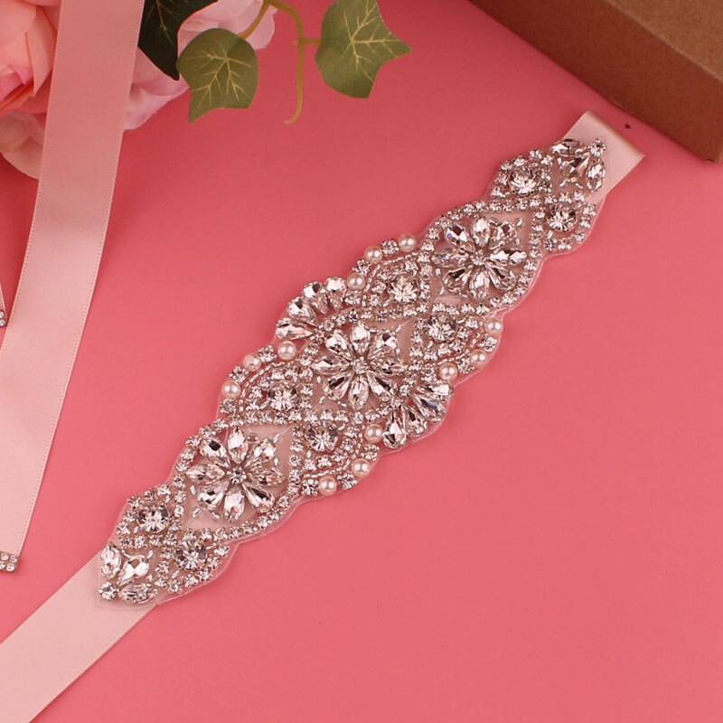 Kristall Hochzeit Gürtel Satin- Strass Party Kleid Gürtel Braut Band Gürtel Brautjungfer Hochzeit Zubehör: Perle Pulver