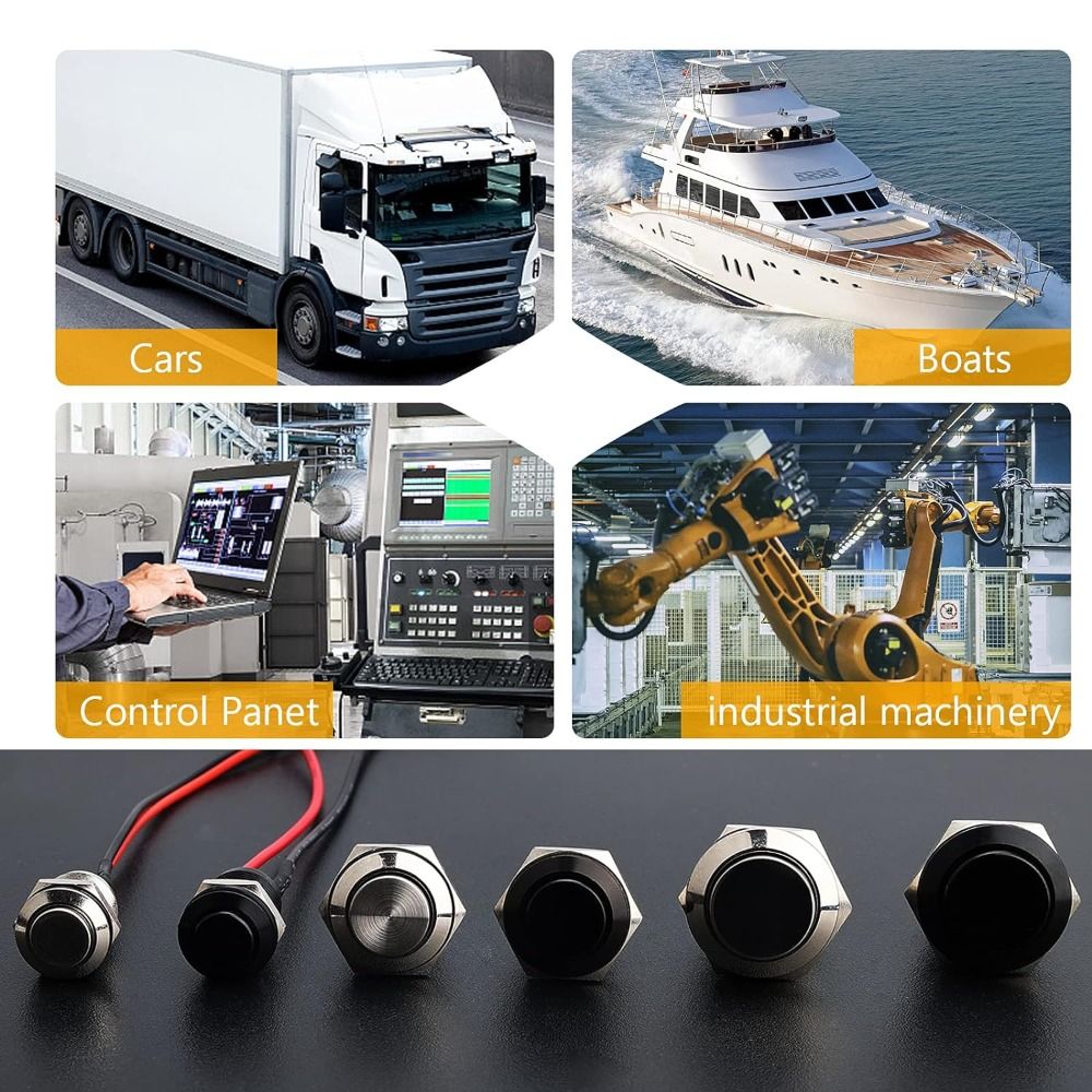 Durable 12mm Momentary Push Button Switch with pre-Wiring IP65 Waterproof 1 Normally Open Stainless Steel