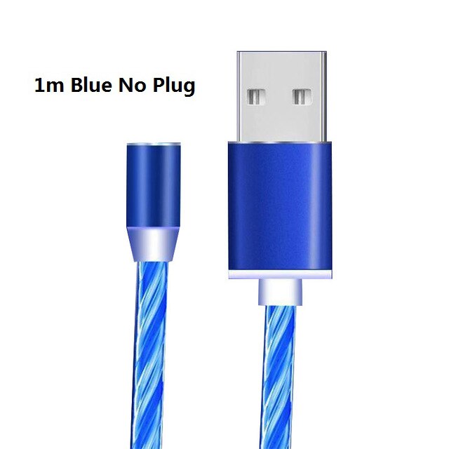 Magnetische Kabel Vloeiende Licht Led Micro Usb Kabel Voor Samsung Type-C Opladen Voor Iphone Magneet Charger Type C kabel Universele: Blue No Plug