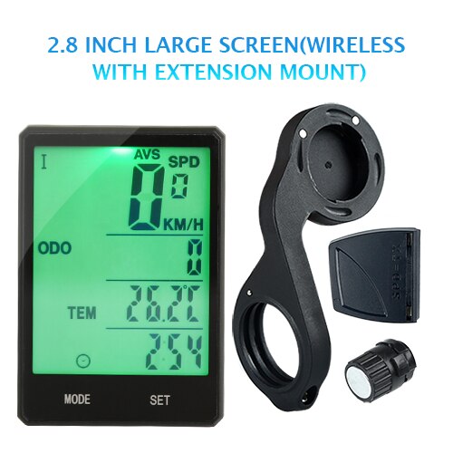 INBIKE 2.8 Inch Grote Scherm Fiets Computer Draadloze Fiets Computer Regendicht Snelheidsmeter Kilometerteller Fietsen Meetbare Stopwatch: Green Wireless Mount